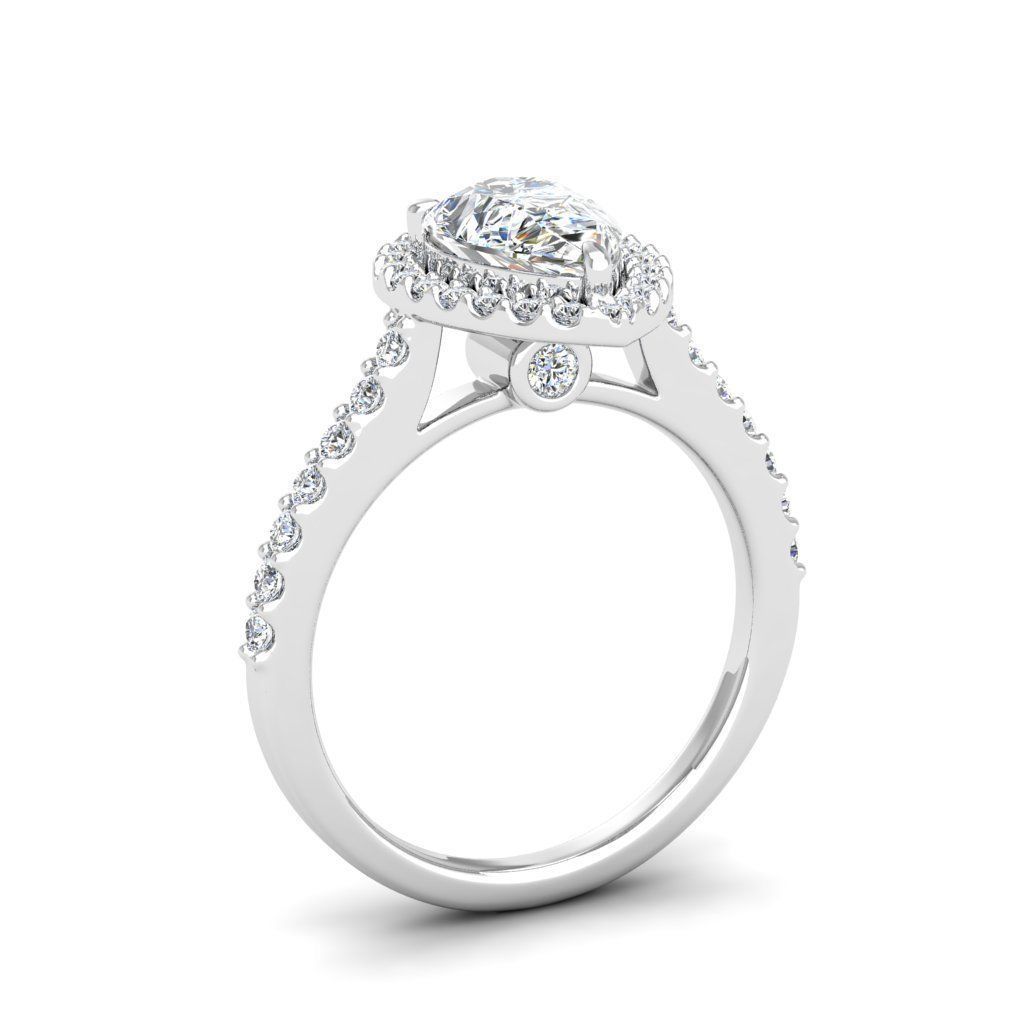 HFS-R064 (7) A stunning Silver 925 ring featuring a pear-shaped cut stone surrounded by a radiant halo.