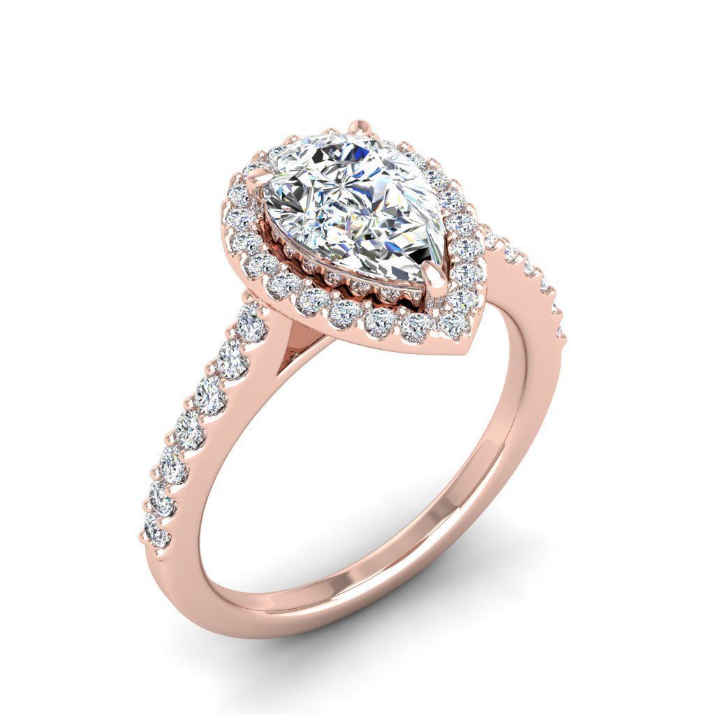 HFS-R064 (8) A stunning Silver 925 ring featuring a pear-shaped cut stone surrounded by a radiant halo.