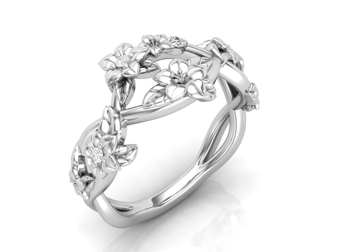 HFS-R066 (11) Intricate Silver Flower Ring featuring detailed floral design.