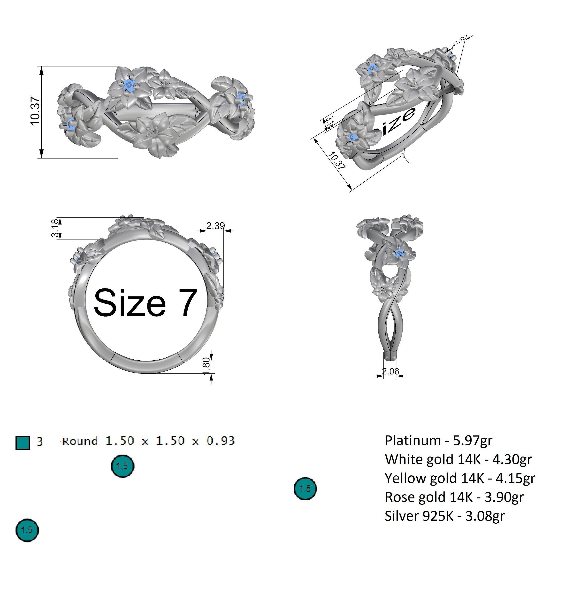 HFS-R066 (2) Intricate Silver Flower Ring featuring detailed floral design.