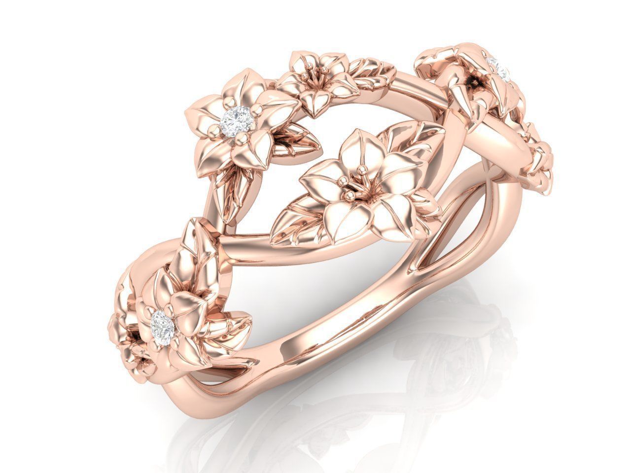 HFS-R066 (6) Intricate Silver Flower Ring featuring detailed floral design.