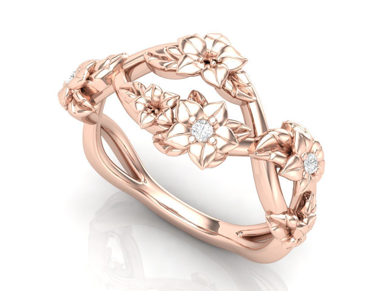 HFS-R066 (7) Intricate Silver Flower Ring featuring detailed floral design.