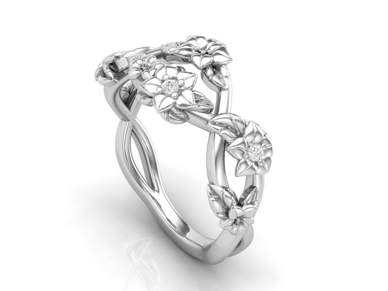 HFS-R066 (8) Intricate Silver Flower Ring featuring detailed floral design.