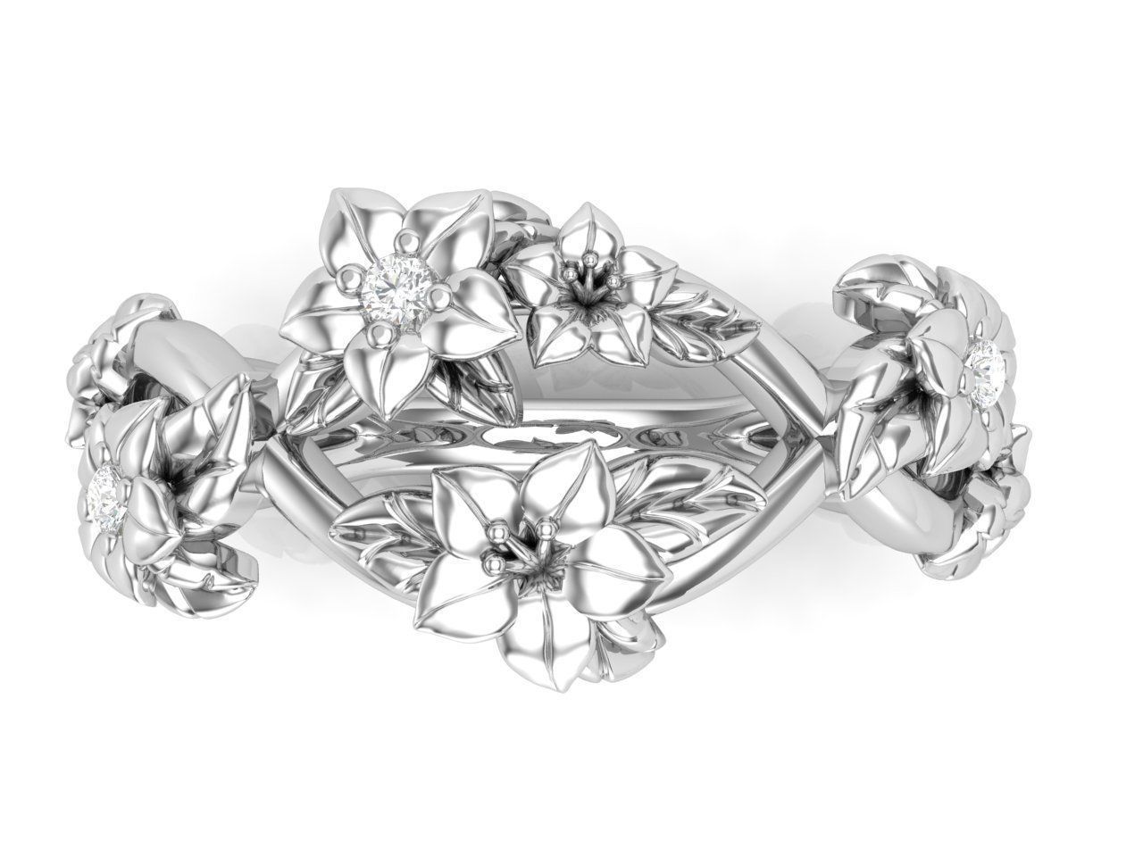 HFS-R066 (9) Intricate Silver Flower Ring featuring detailed floral design.