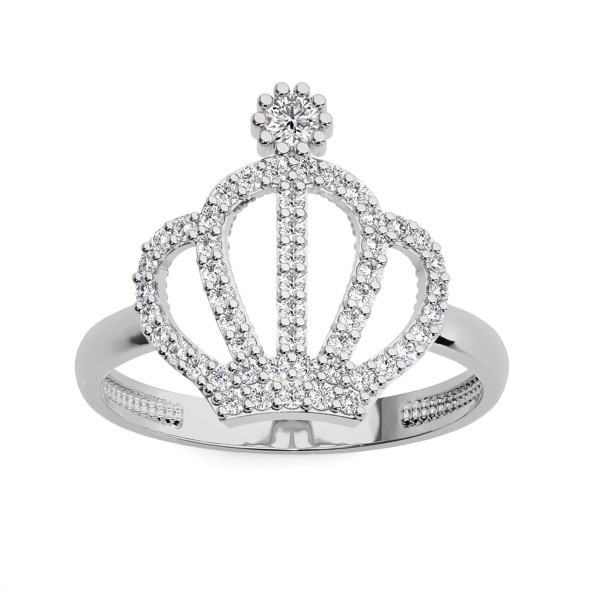 Silver crown ring with sparkling stones