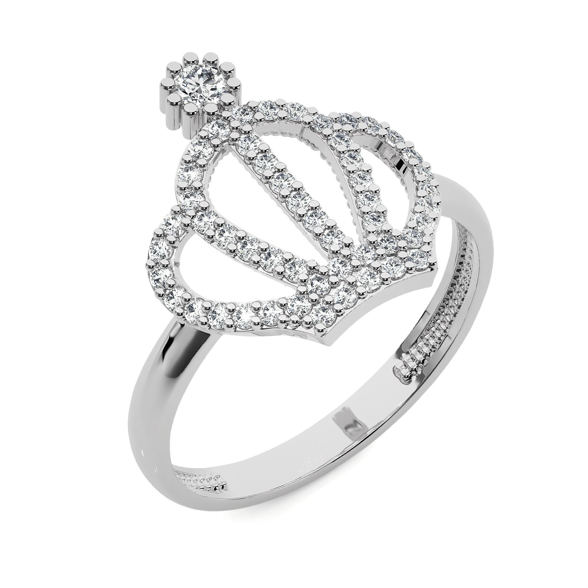 Silver crown ring with sparkling stones
