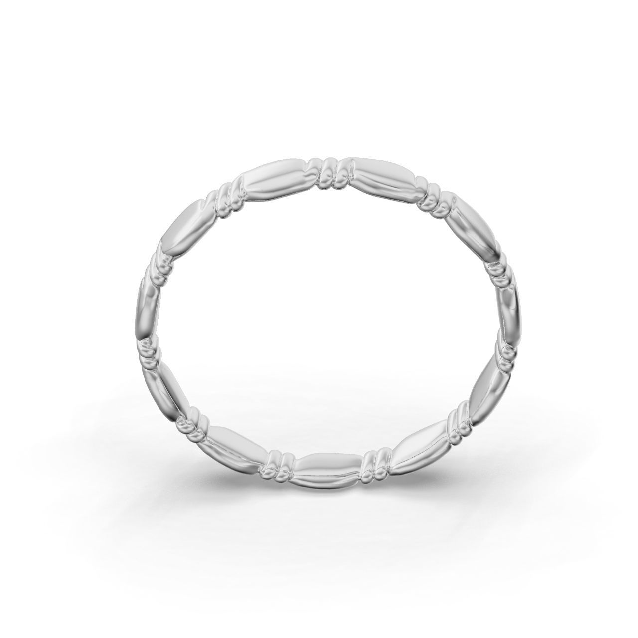 HFS-R069 (1) Modern Curved Silver Ring with an elegant and contemporary design featuring smooth, elongated sections linked together.