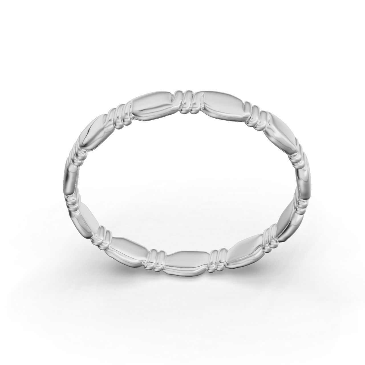 HFS-R069 (15) Modern Curved Silver Ring with an elegant and contemporary design featuring smooth, elongated sections linked together.