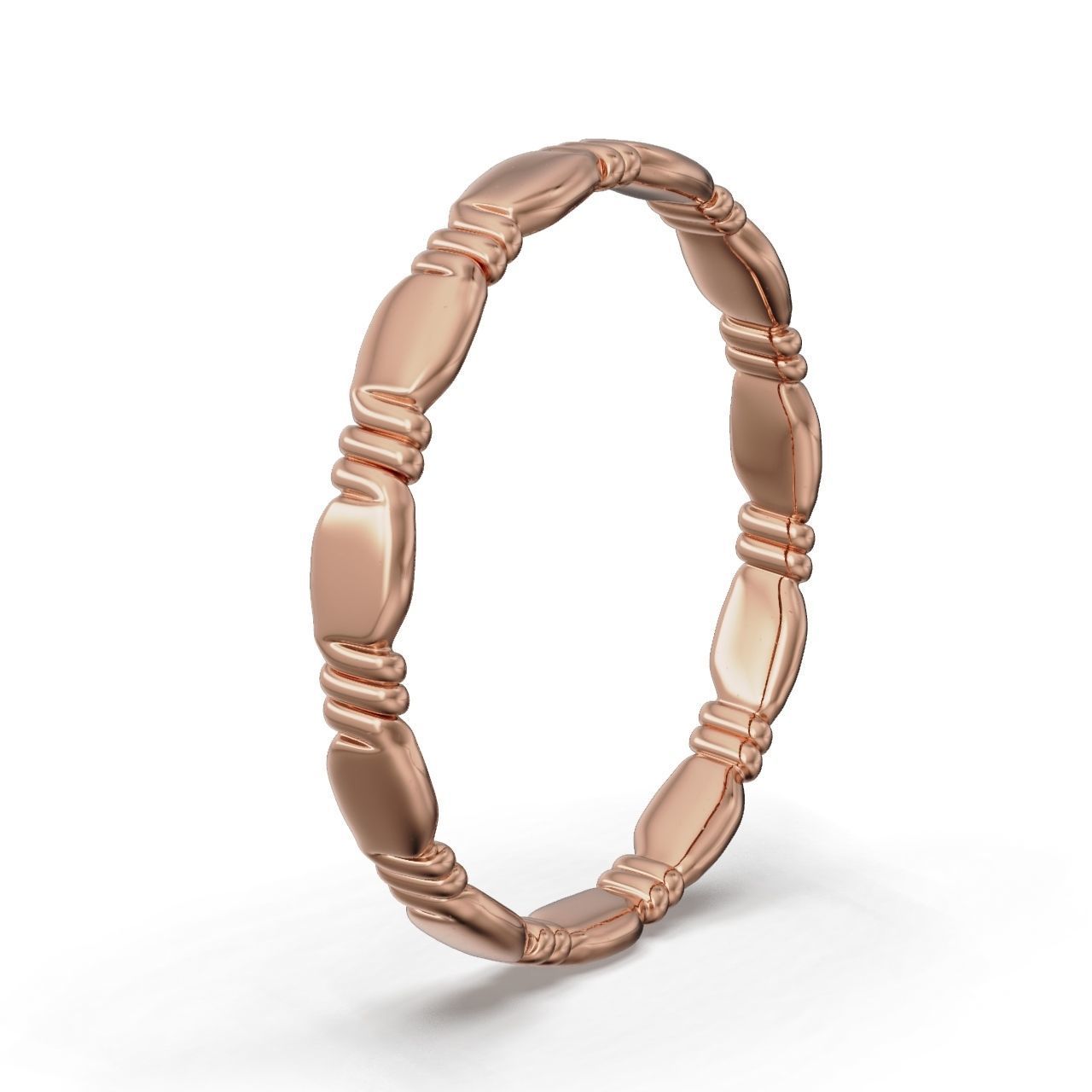 HFS-R069 (18) Modern Curved Silver Ring with an elegant and contemporary design featuring smooth, elongated sections linked together.