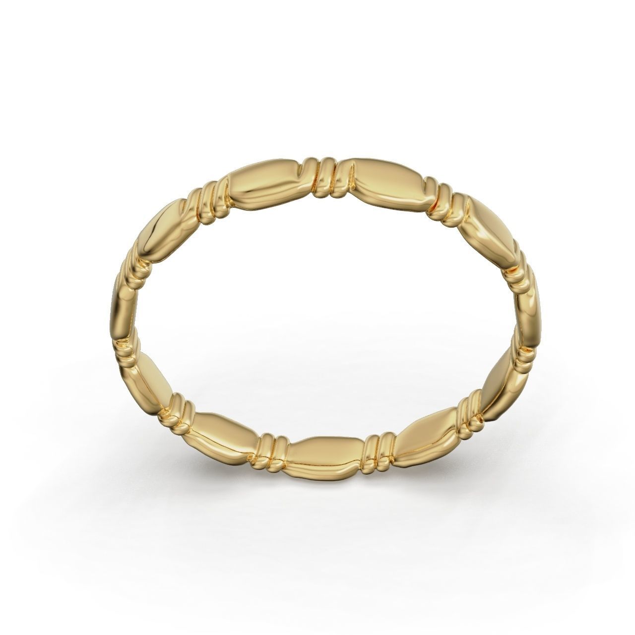 HFS-R069 (2) Modern Curved Silver Ring with an elegant and contemporary design featuring smooth, elongated sections linked together.