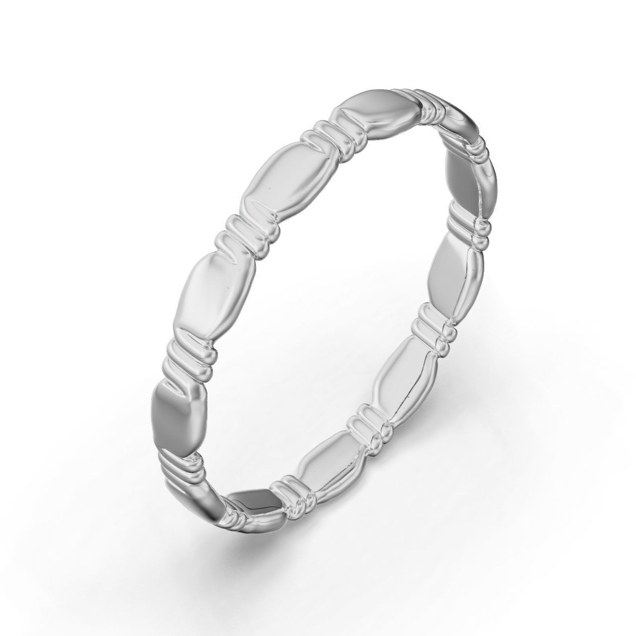HFS-R069 (4) Modern Curved Silver Ring with an elegant and contemporary design featuring smooth, elongated sections linked together.