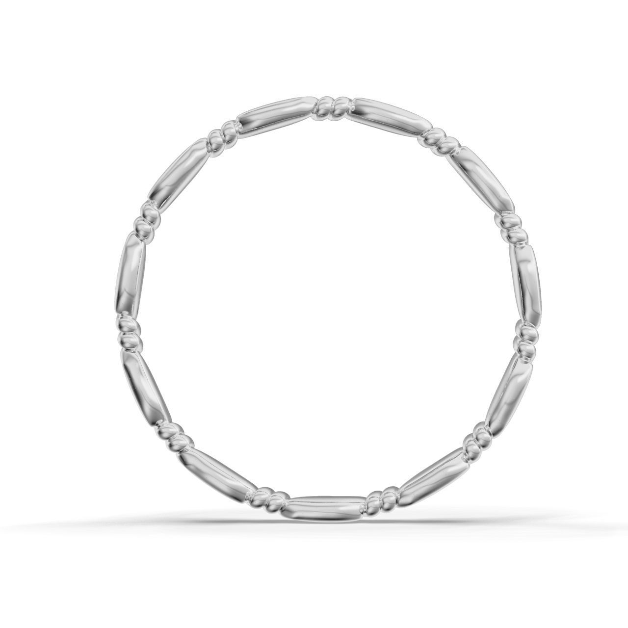 HFS-R069 (9) Modern Curved Silver Ring with an elegant and contemporary design featuring smooth, elongated sections linked together.