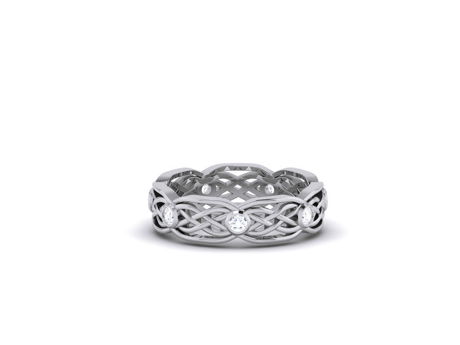 HFS-R070 (11) Elegant Knotwork Silver Ring with intricate design and high-polished finish