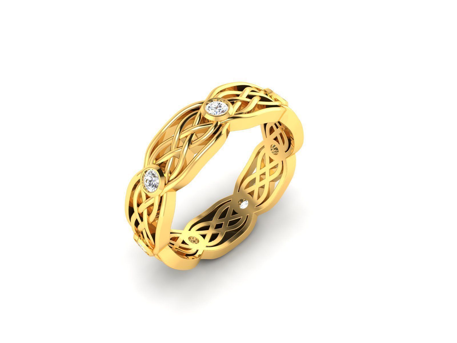 HFS-R070 (13) Elegant Knotwork Silver Ring with intricate design and high-polished finish