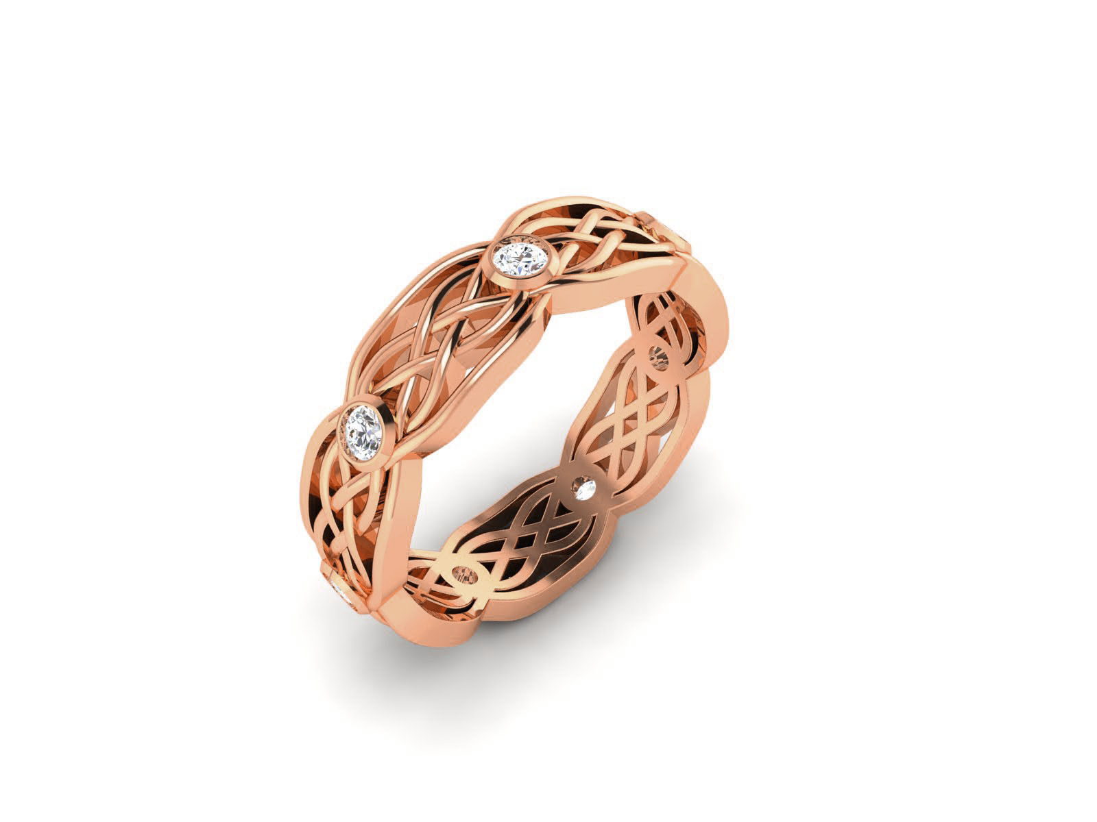 HFS-R070 (17) Elegant Knotwork Silver Ring with intricate design and high-polished finish