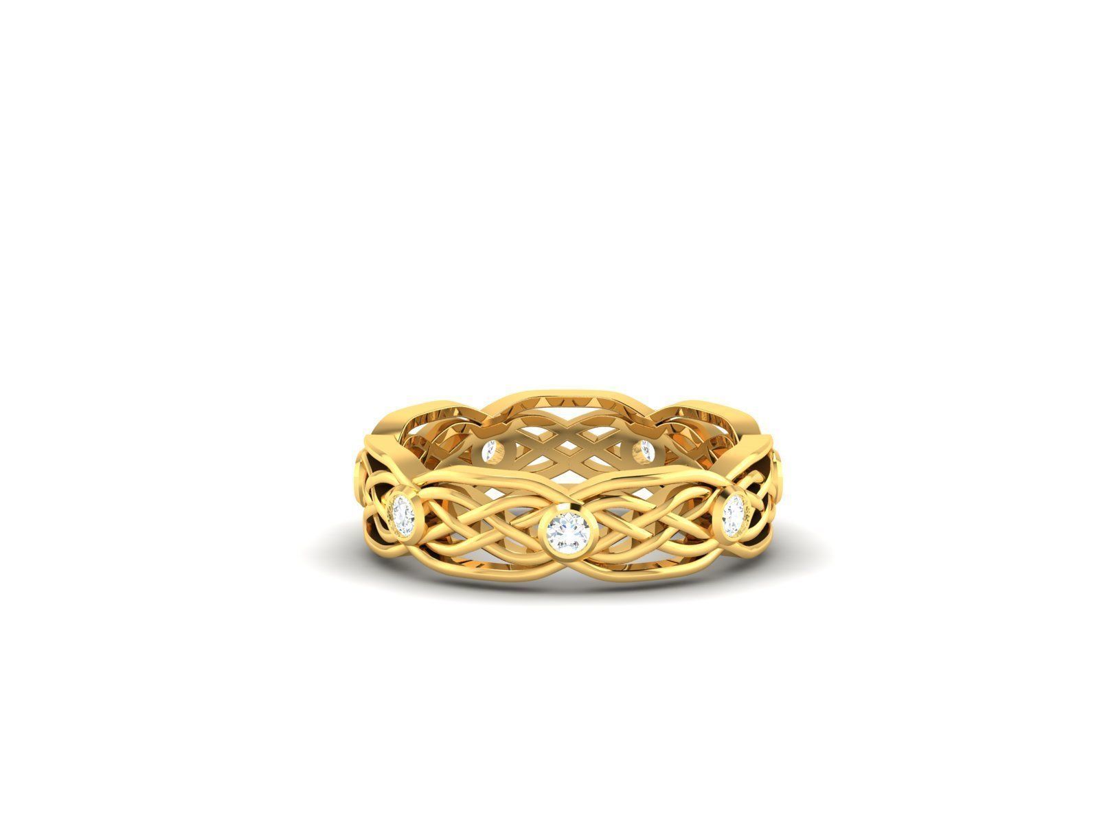 HFS-R070 (20) Elegant Knotwork Silver Ring with intricate design and high-polished finish
