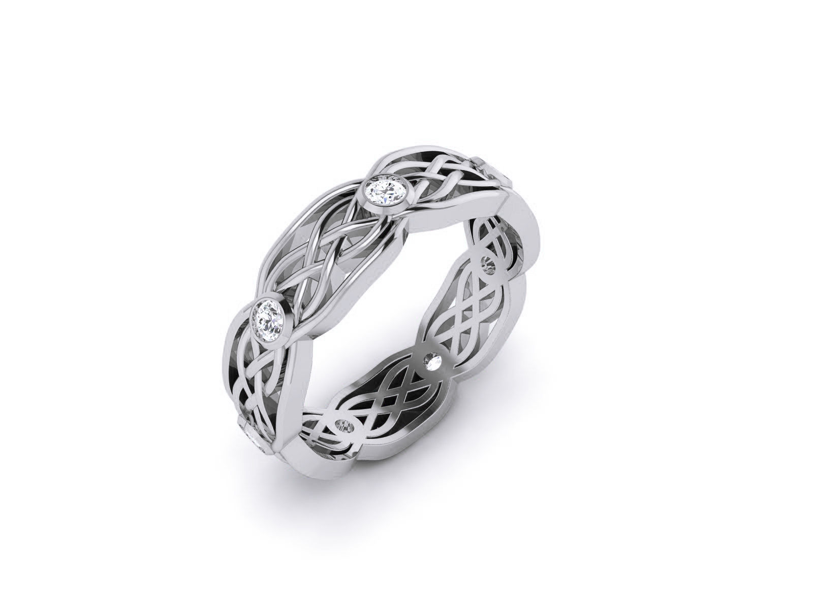 HFS-R070 (5) Elegant Knotwork Silver Ring with intricate design and high-polished finish