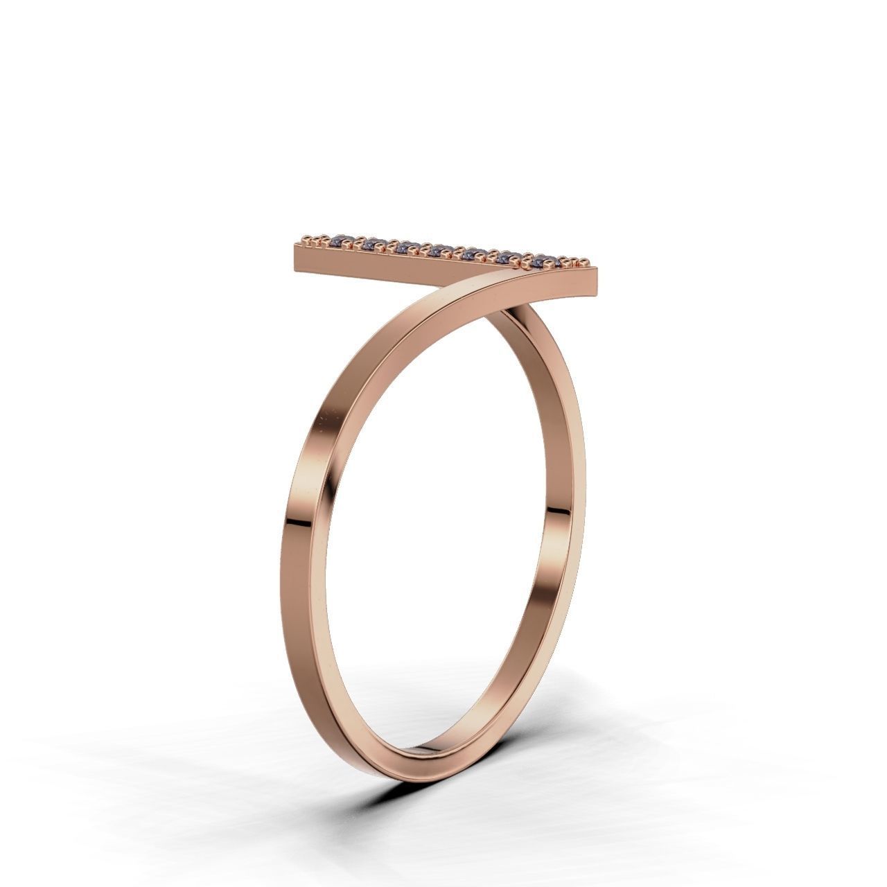 Sleek Silver Stone Ring with a modern design featuring a row of small gemstones set in a vertical line along one section of the band.