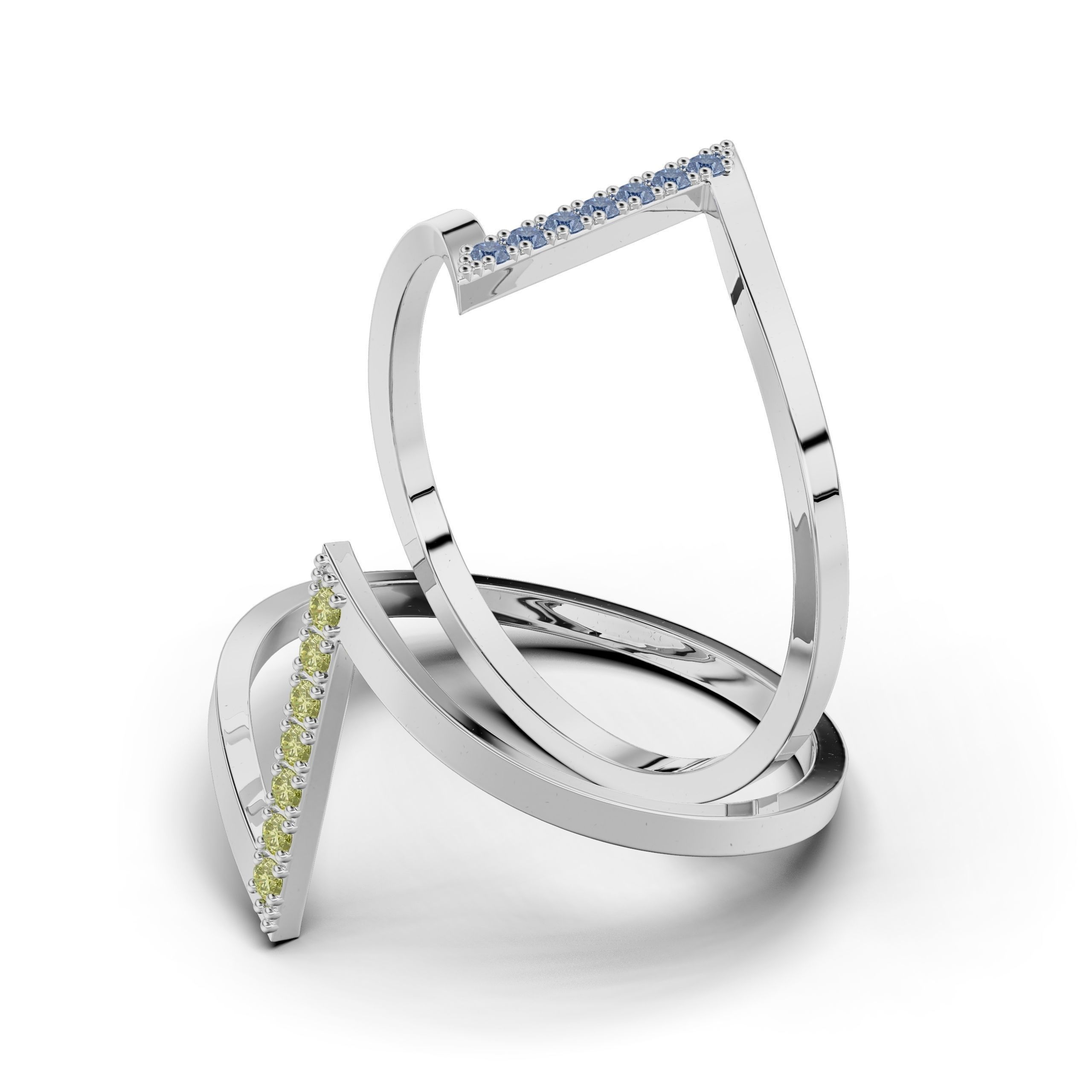 Sleek Silver Stone Ring with a modern design featuring a row of small gemstones set in a vertical line along one section of the band.