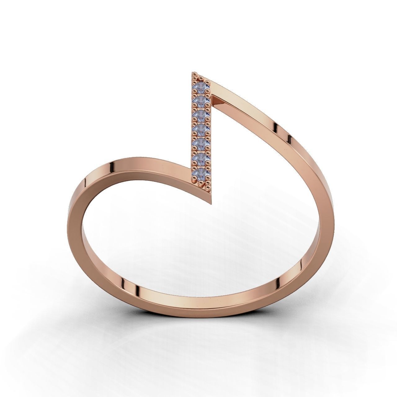 Sleek Silver Stone Ring with a modern design featuring a row of small gemstones set in a vertical line along one section of the band.