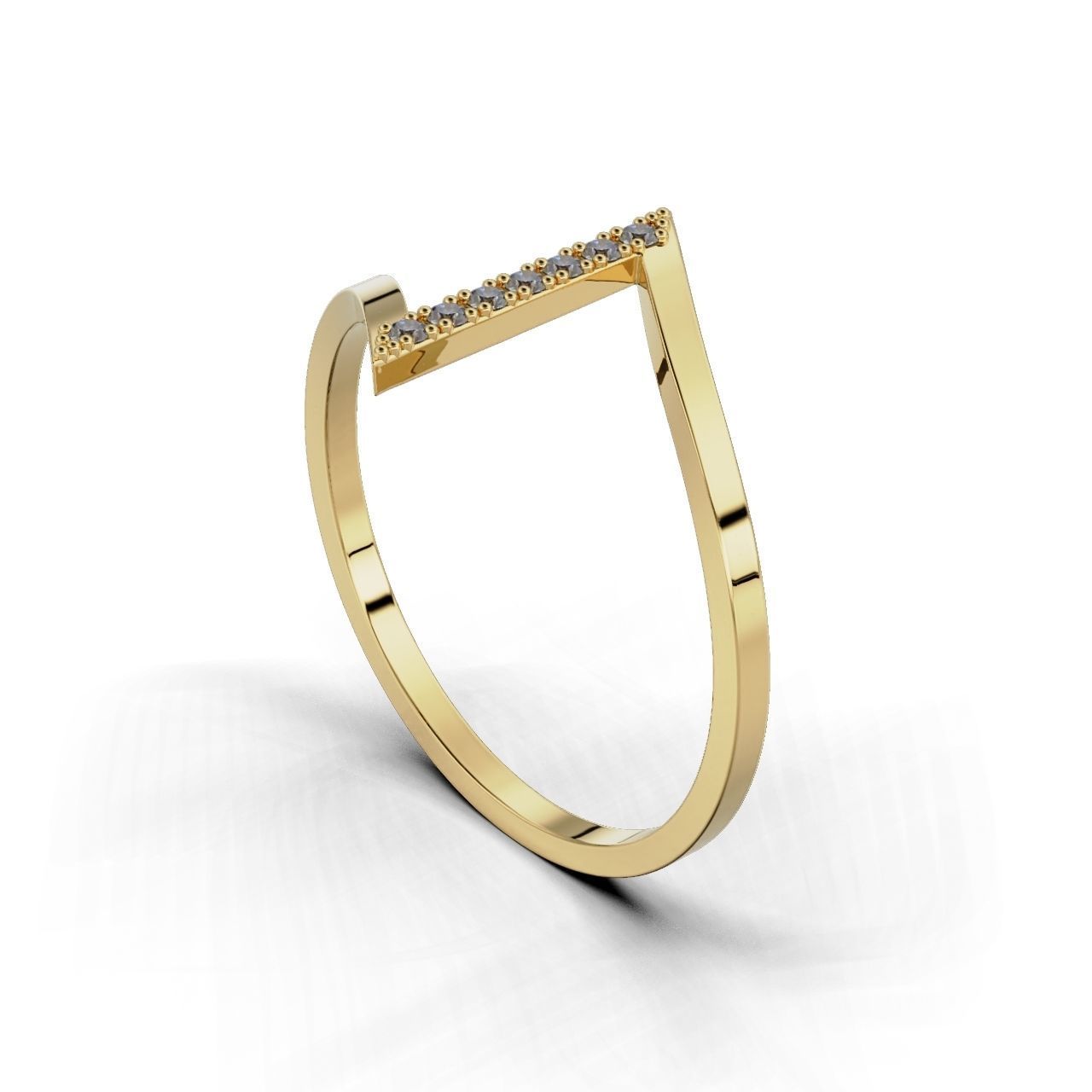 Sleek Silver Stone Ring with a modern design featuring a row of small gemstones set in a vertical line along one section of the band.