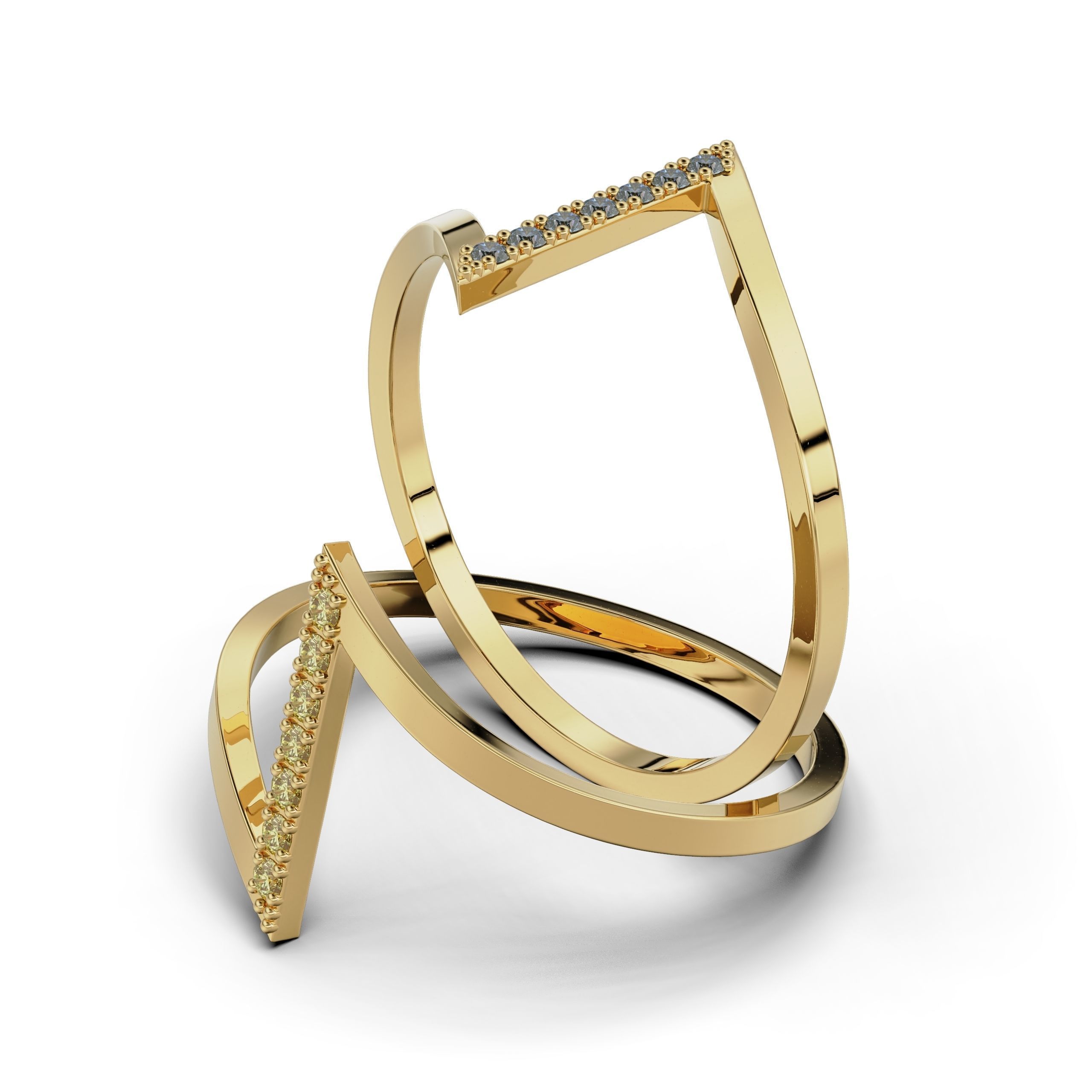 Sleek Silver Stone Ring with a modern design featuring a row of small gemstones set in a vertical line along one section of the band.