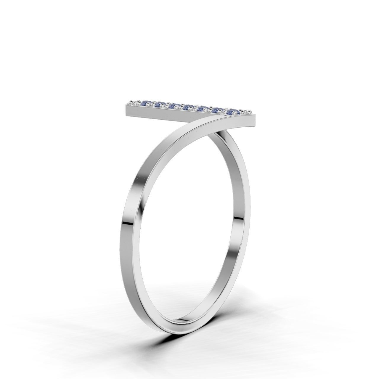 Sleek Silver Stone Ring with a modern design featuring a row of small gemstones set in a vertical line along one section of the band.