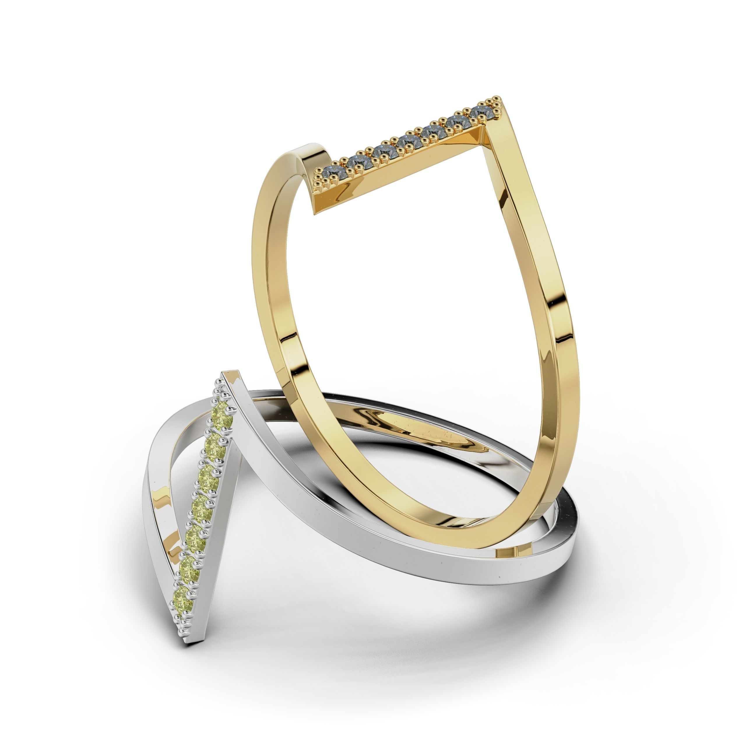 Sleek Silver Stone Ring with a modern design featuring a row of small gemstones set in a vertical line along one section of the band.