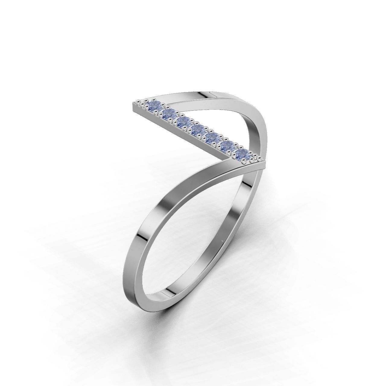 Sleek Silver Stone Ring with a modern design featuring a row of small gemstones set in a vertical line along one section of the band.