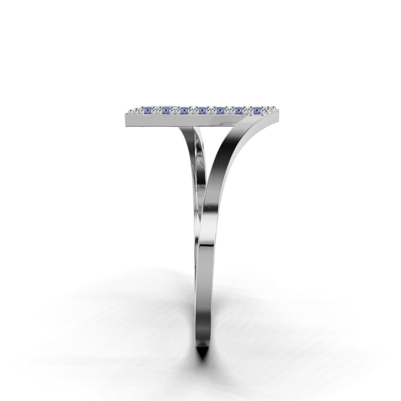 Sleek Silver Stone Ring with a modern design featuring a row of small gemstones set in a vertical line along one section of the band.