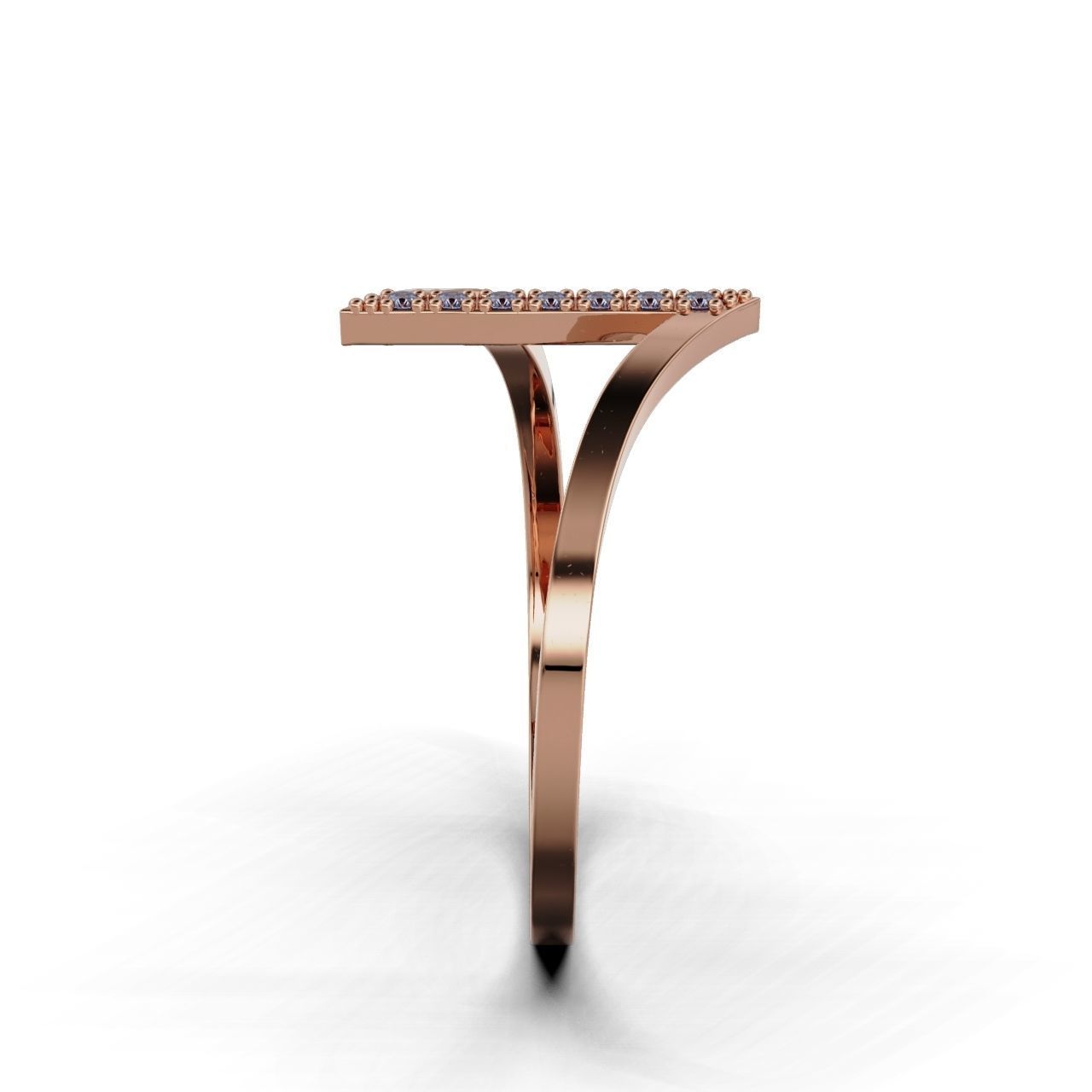 Sleek Silver Stone Ring with a modern design featuring a row of small gemstones set in a vertical line along one section of the band.