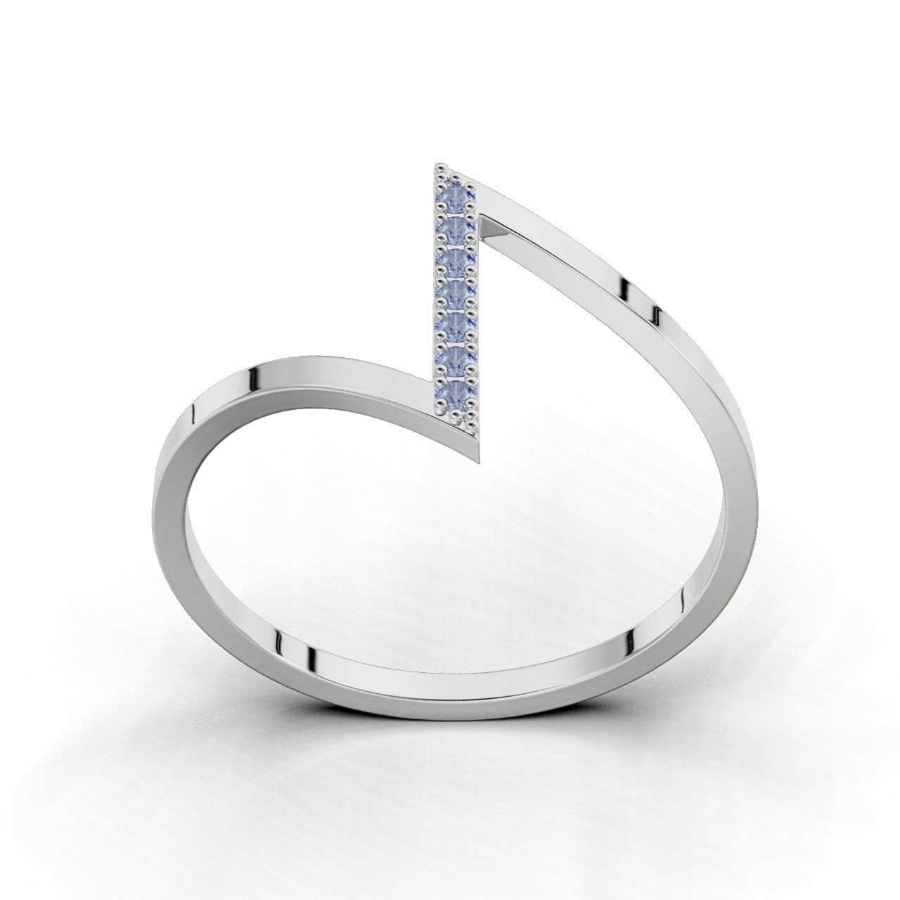 Sleek Silver Stone Ring with a modern design featuring a row of small gemstones set in a vertical line along one section of the band.