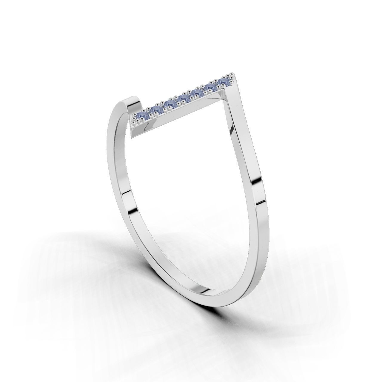 Sleek Silver Stone Ring with a modern design featuring a row of small gemstones set in a vertical line along one section of the band.