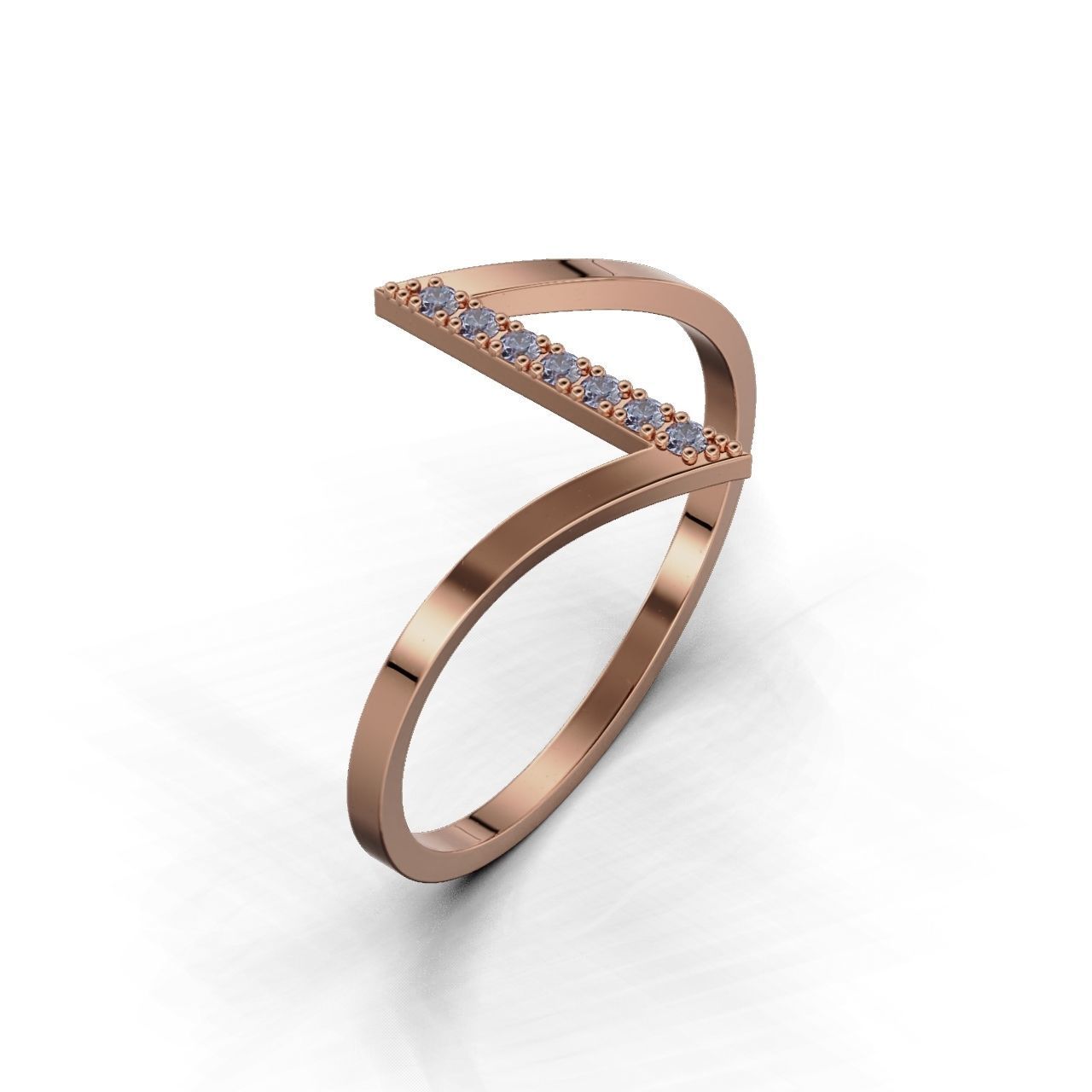 Sleek Silver Stone Ring with a modern design featuring a row of small gemstones set in a vertical line along one section of the band.