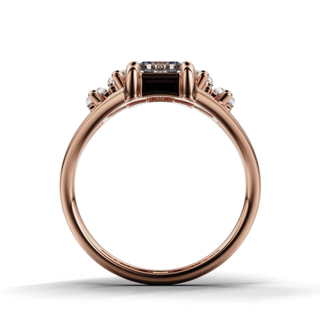 Modern Baguette Silver Ring with an emerald-cut central stone flanked by smaller rectangular stones on a sleek silver ring.