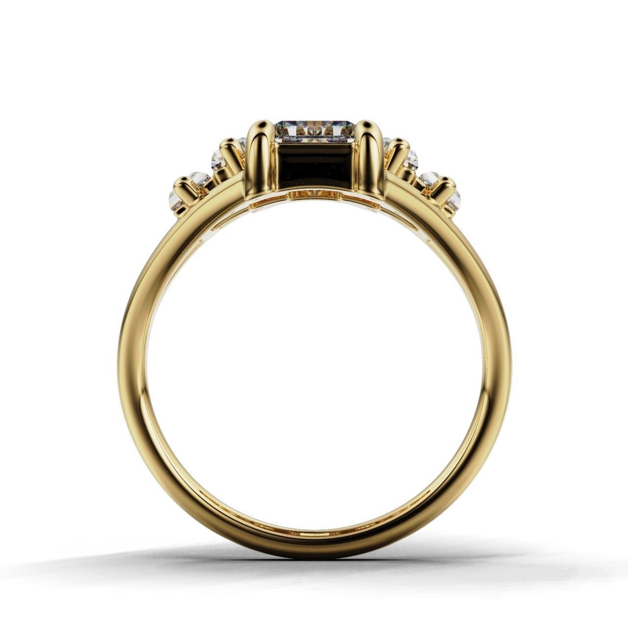 Modern Baguette Silver Ring with an emerald-cut central stone flanked by smaller rectangular stones on a sleek silver ring.