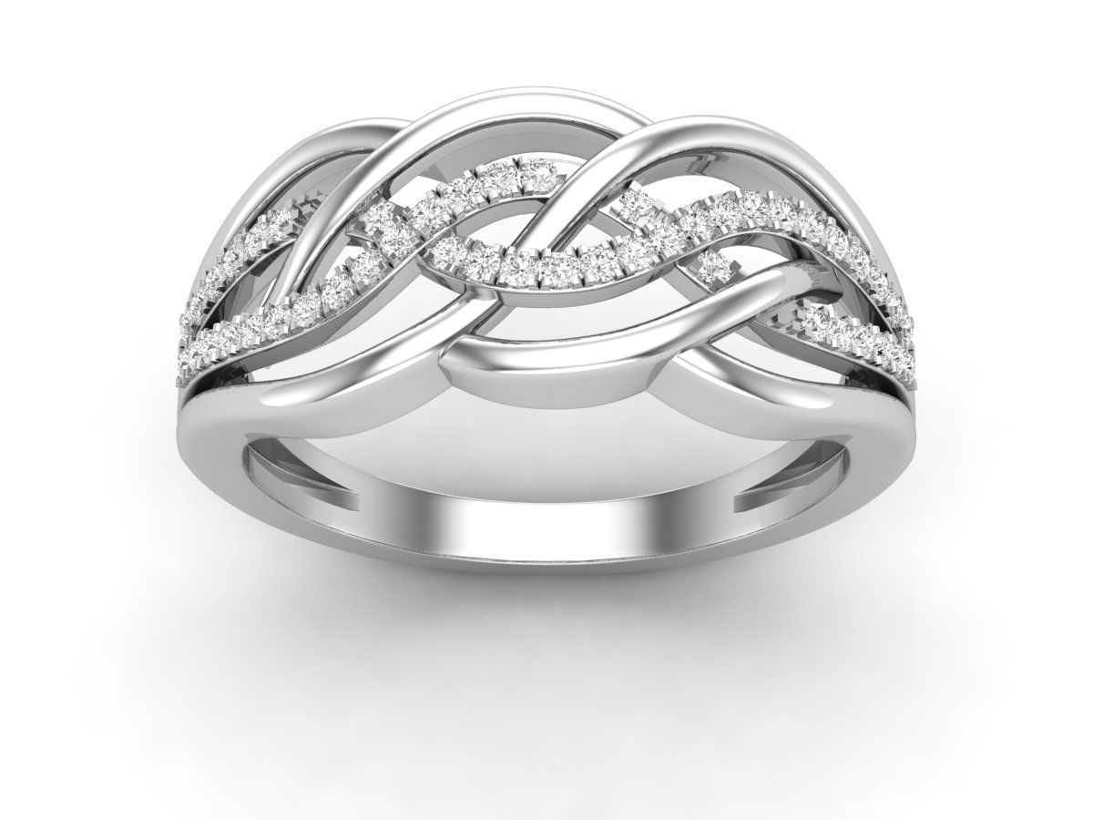 Radiant Wave Silver Ring with intertwined bands and shimmering stones, crafted from Silver 925.