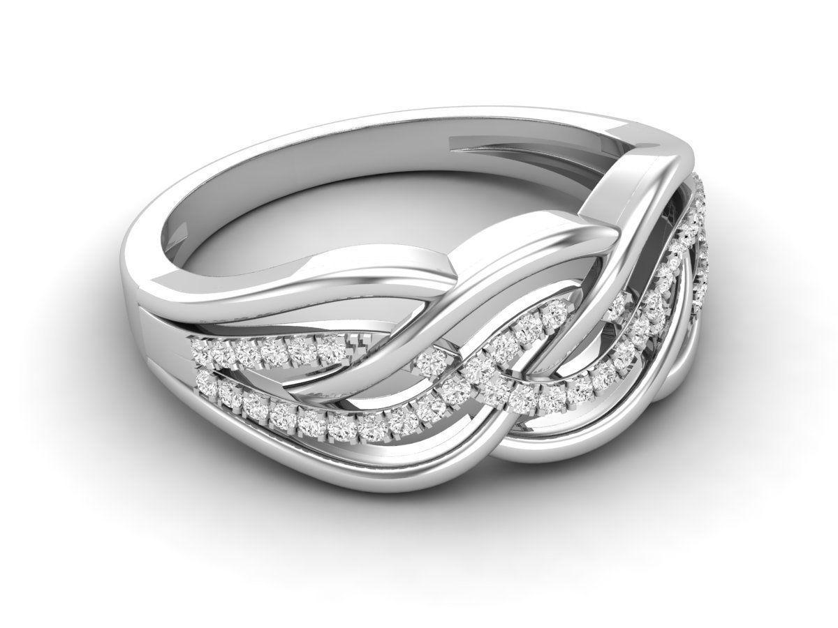 Radiant Wave Silver Ring with intertwined bands and shimmering stones, crafted from Silver 925.