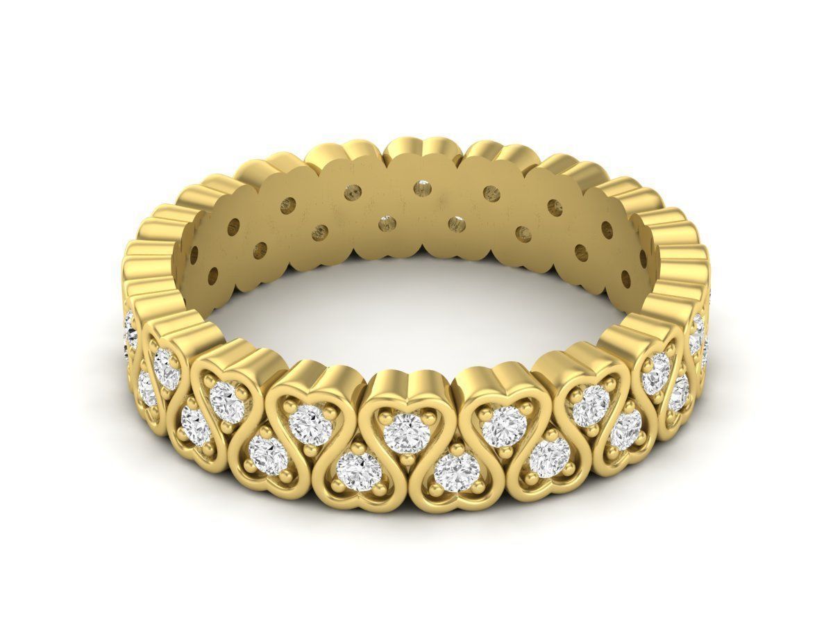 Sterling silver ring with intricate heart designs and continuous sparkling stones, crafted in Turkey.