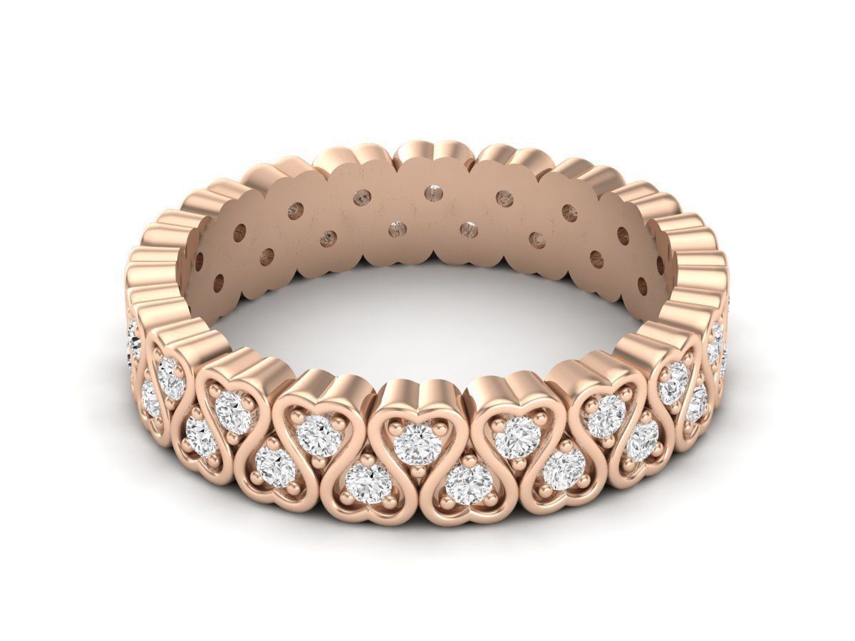 Sterling silver ring with intricate heart designs and continuous sparkling stones, crafted in Turkey.