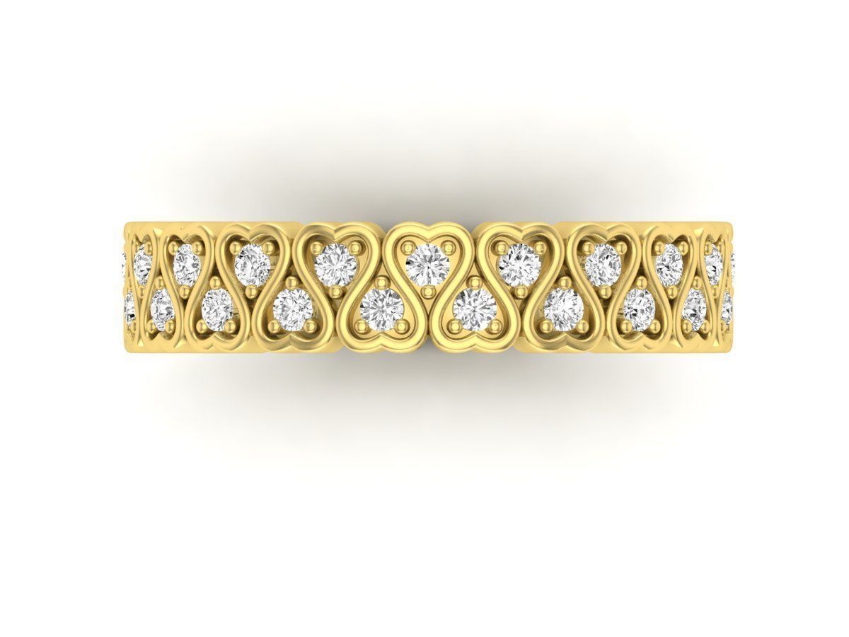 Sterling silver ring with intricate heart designs and continuous sparkling stones, crafted in Turkey.