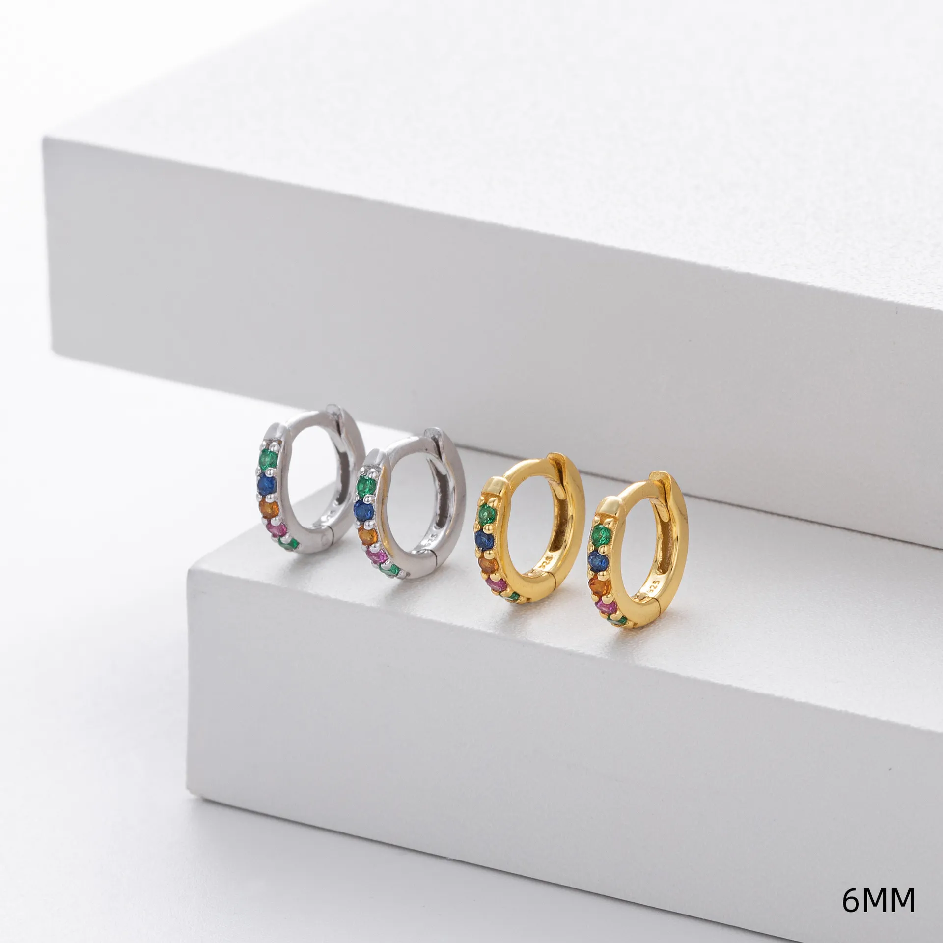 Wholesale 925 Sterling Silver - 6mm Coloured CZ Hoop Earrings