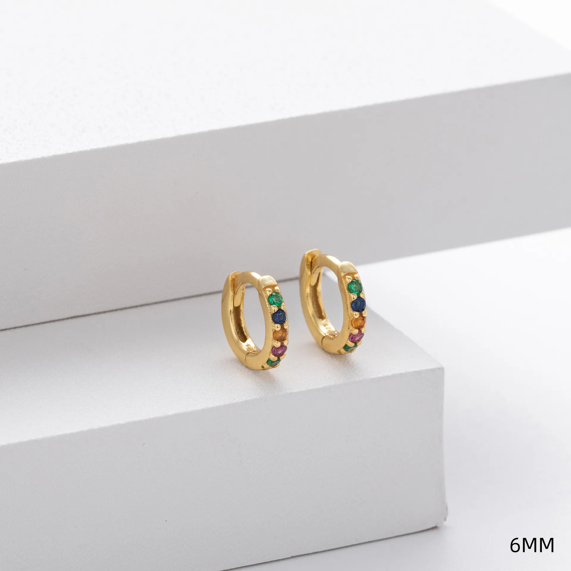 Wholesale 925 Sterling Silver - 6mm Coloured CZ Hoop Earrings