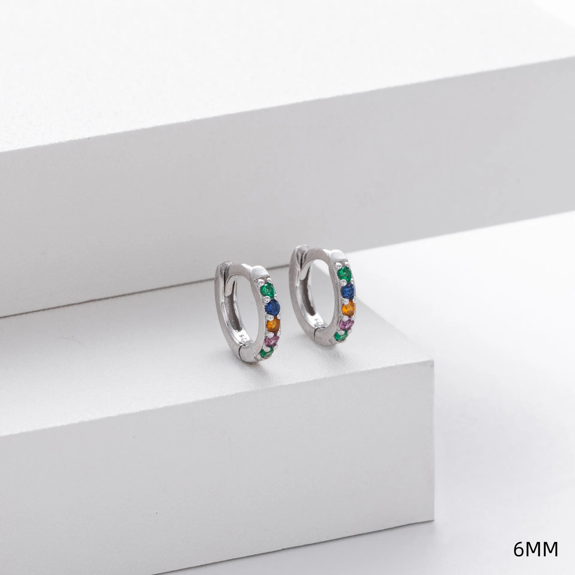 Wholesale 925 Sterling Silver - 6mm Coloured CZ Hoop Earrings