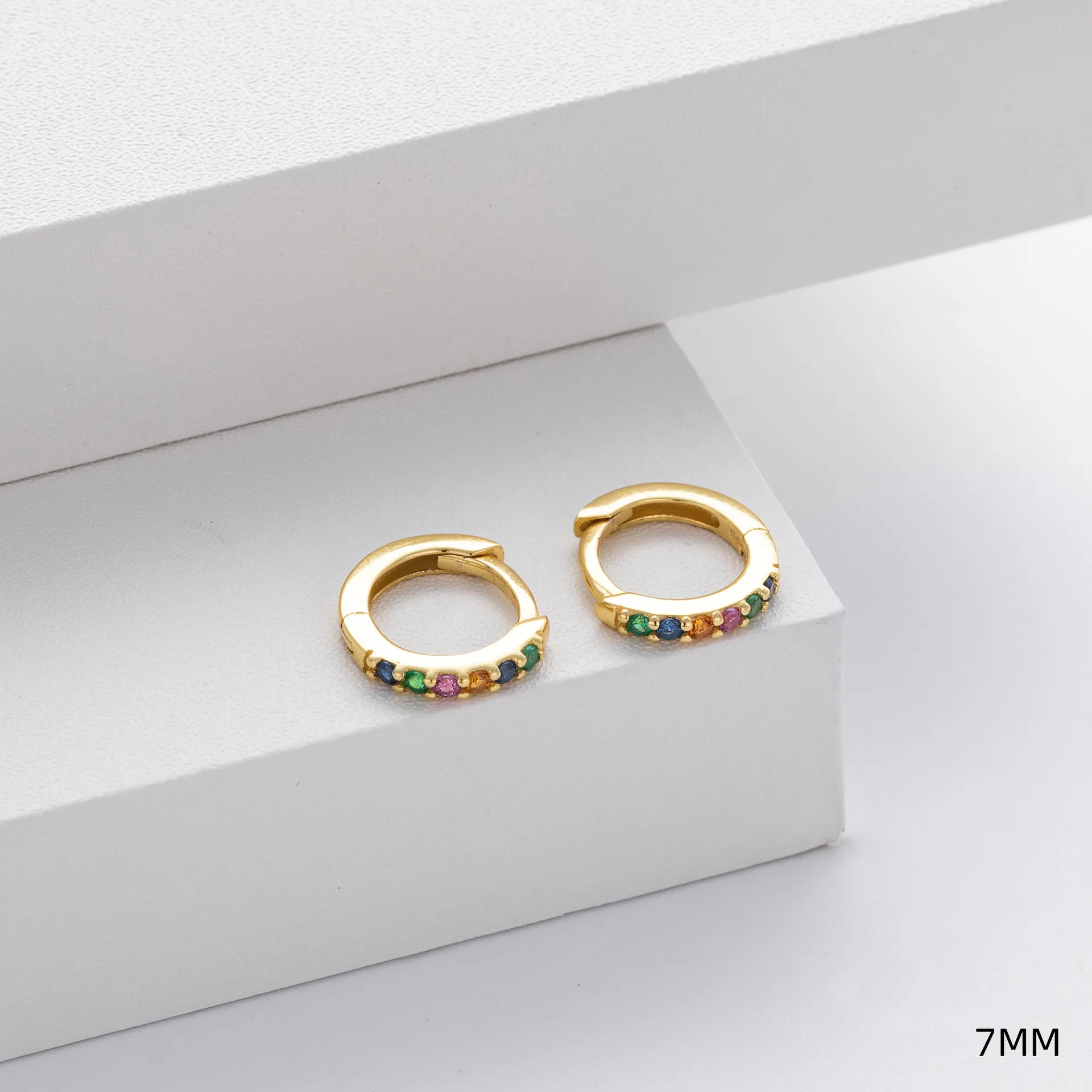 Wholesale 925 Sterling Silver - 7mm Coloured CZ Hoop Earrings