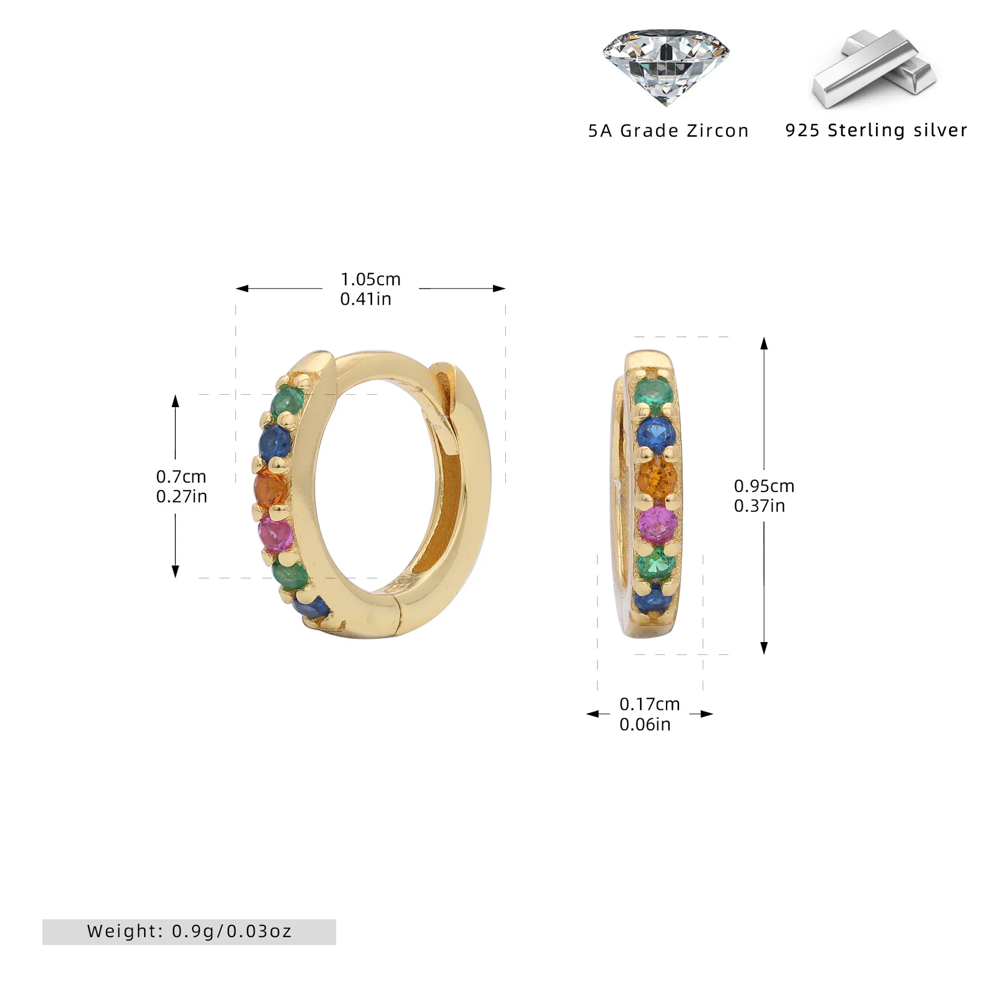 Wholesale 925 Sterling Silver - 7mm Coloured CZ Hoop Earrings