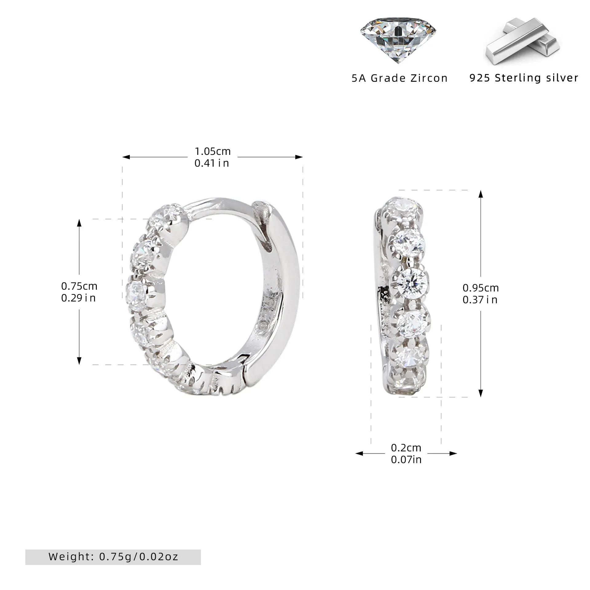 Wholesale 925 Sterling Silver - 7mm CZ Hoop Earrings