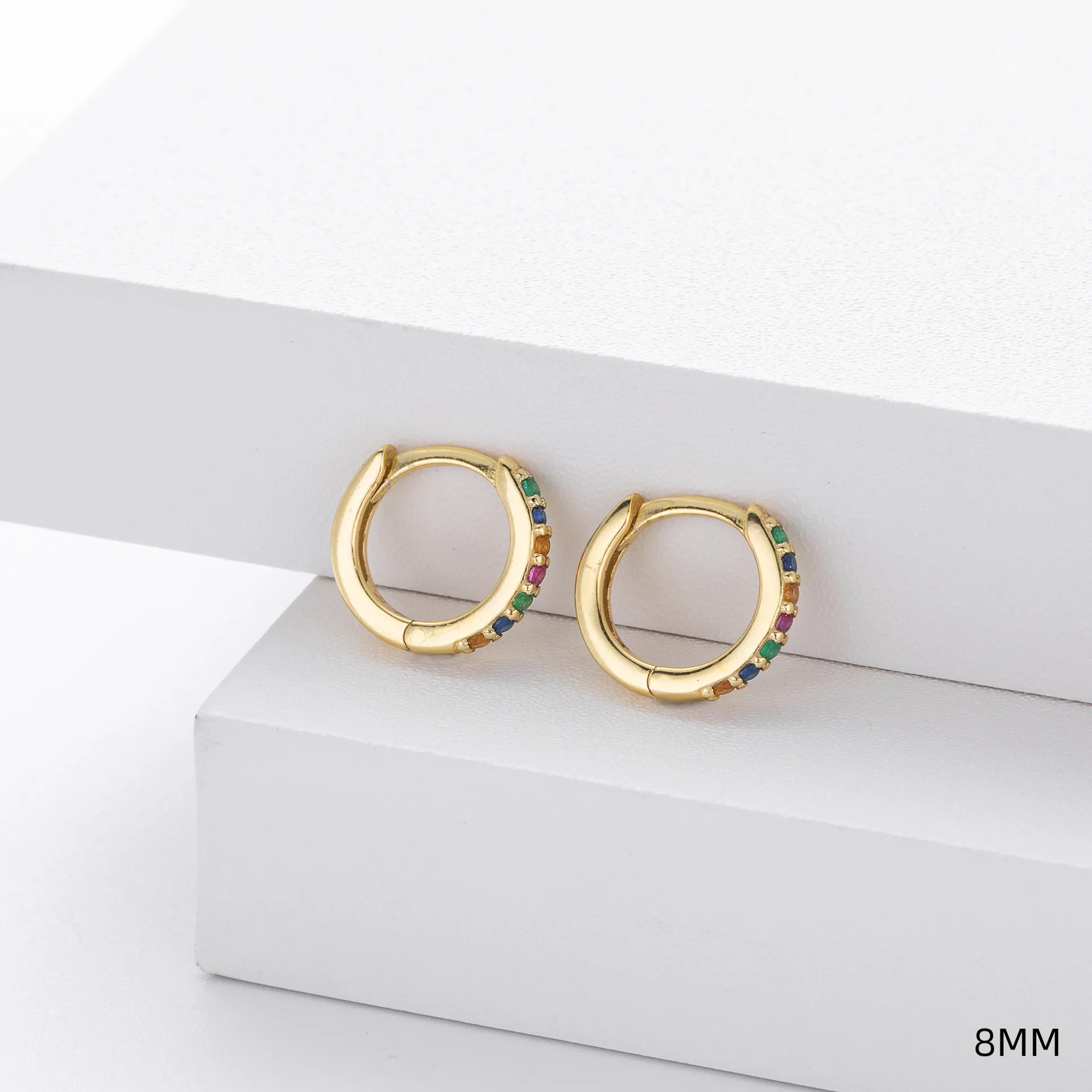 Wholesale 925 Sterling Silver - 8mm Coloured CZ Hoop Earrings