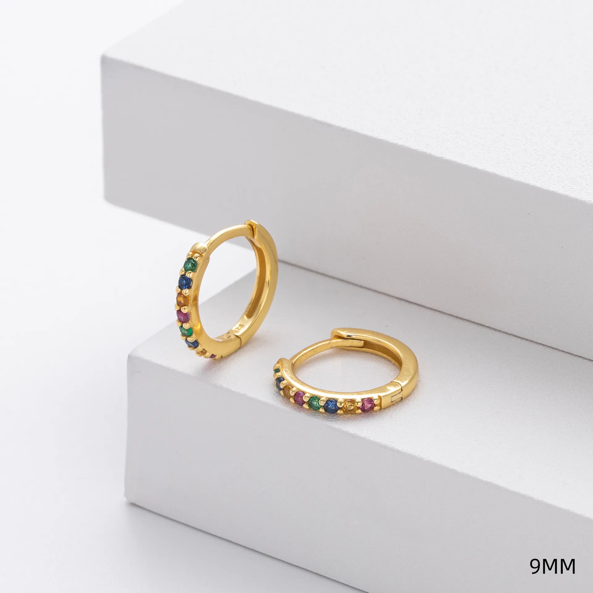 Wholesale 925 Sterling Silver - 9mm Coloured CZ Hoop Earrings