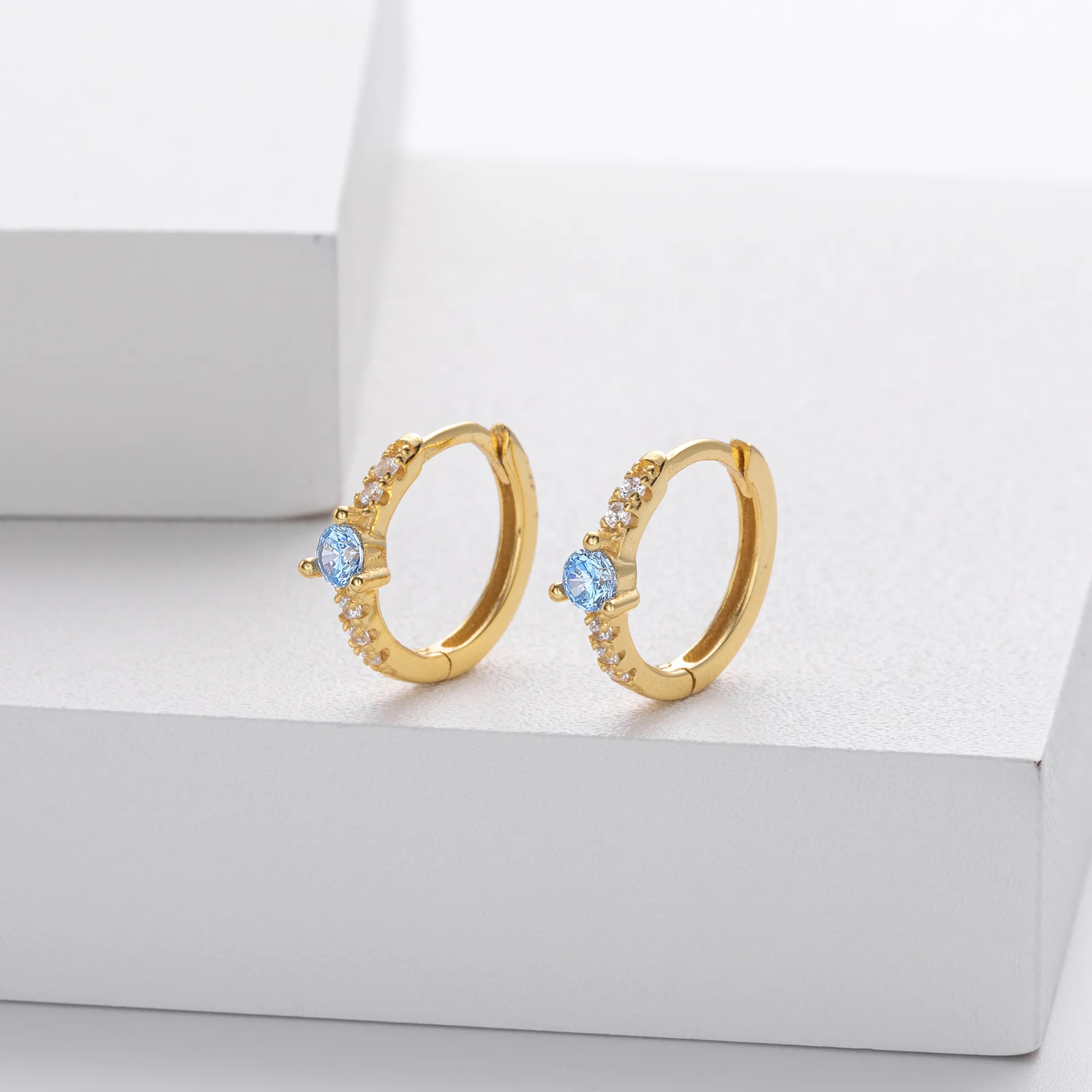 Wholesale 925 Sterling Silver - Aquamarine Hoop Earrings